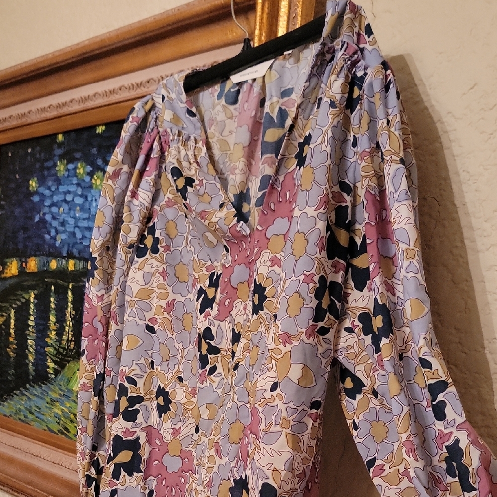 Rebecca Taylor Passion Flower Floral V-Neck Blouse